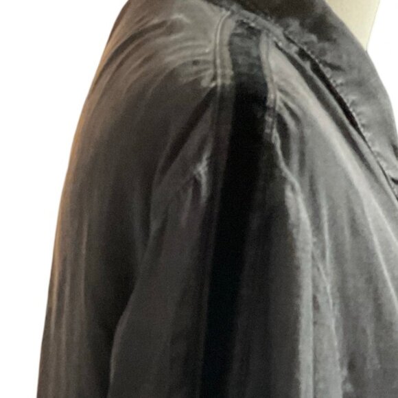 Dark Grey Chambray Boyfriend Shirt w/ Velour Tuxedo Stripe - Picture 3 of 3